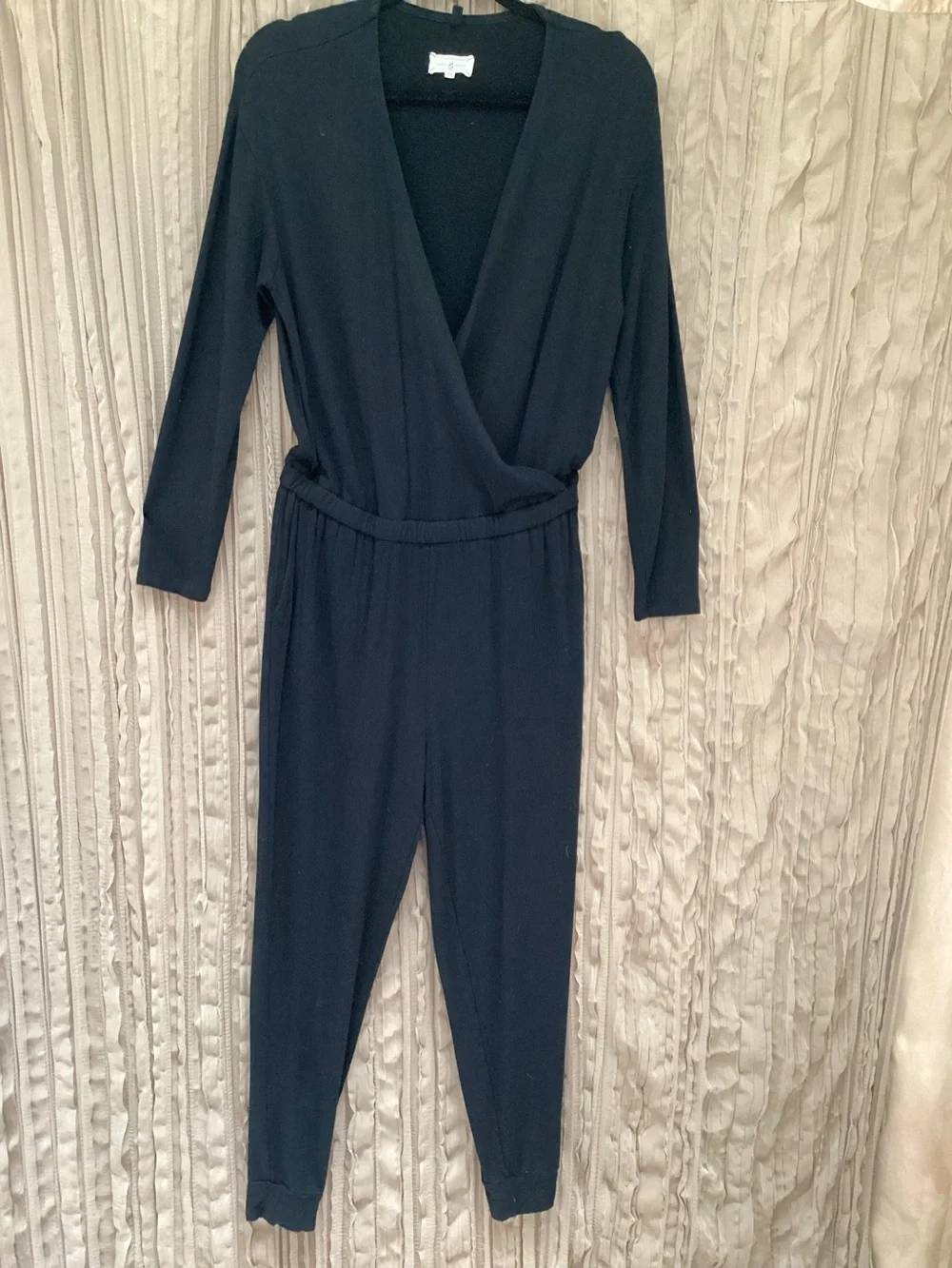 Lou&Grey Long-Sleeve Wrap/ Blouson top Jumpsuit,V neck, elastic waist,pockets, M